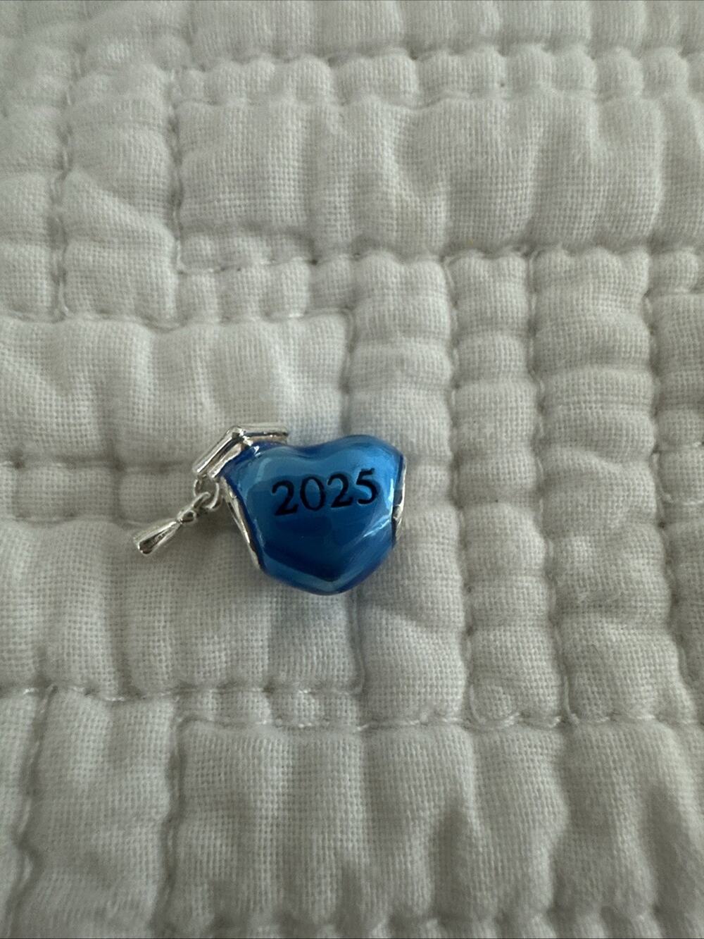 2025 Graduation Blue Heart Charm for Women Bracelets and Necklaces in 925 Silver